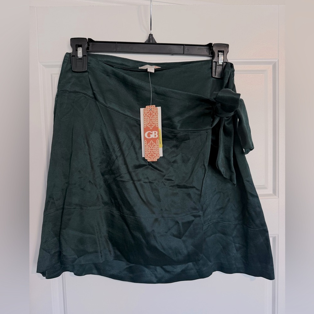 Gianni Bini Hunter Green Faux Wrap with Zipper Mini Skirt Size Small